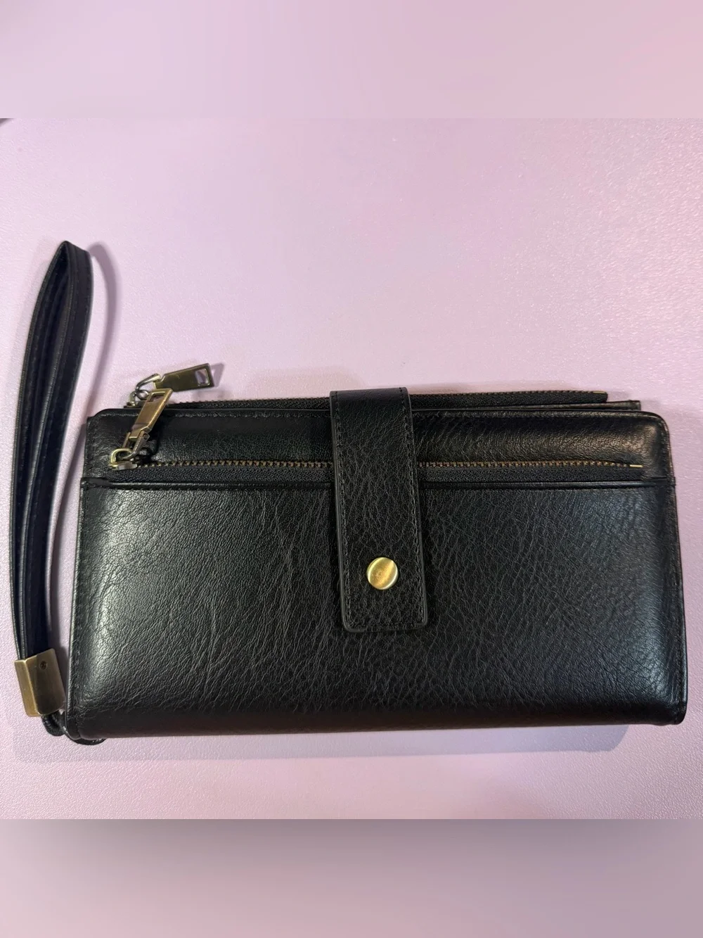 Amazon Black Vegan Leather Wristlet Clutch with Detachable Strap